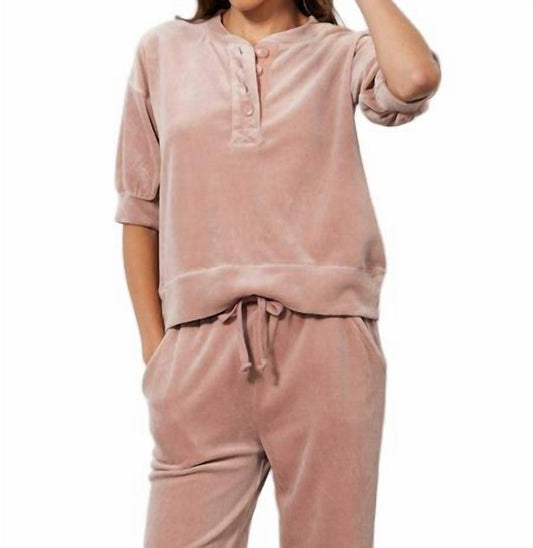 Bobi - Puff Sleeve Boxy Henley Sweatshirt