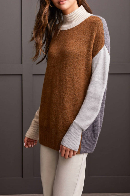 Tribal - Long Sleeve Mock Neck Colorblock Sweater