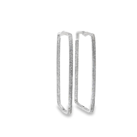 Deluxe Jewelry Ltd - Women's Mega Rectangle Pave Diamond Hoop Earrings