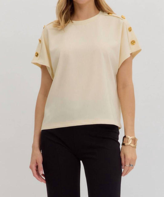 Entro - Crew Neck Gold Button Pullover Blouse