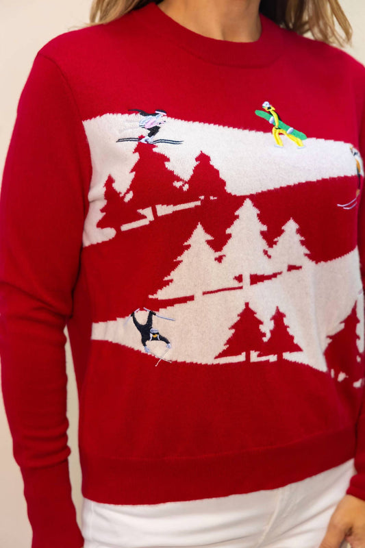 Autumn Cashmere - Snowscape Sweater With Skiers