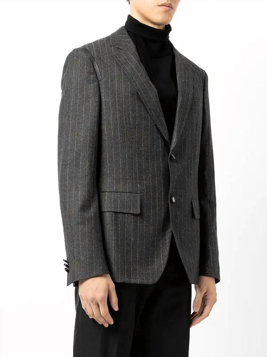Salvatore Ferragamo - Pinstripe Leather-trim Suit Jacket