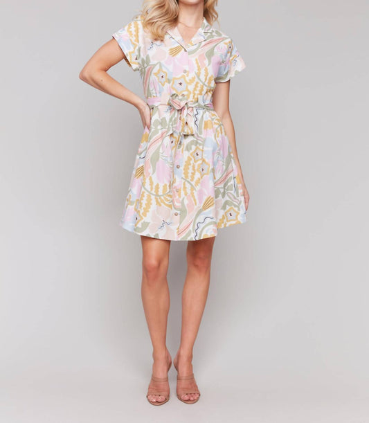 Charlie B - Linen Blend Short Sleeve Button-front Dress