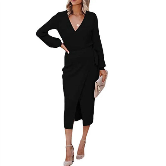 Nihao Jewelry - Women's V Neck Belted Knit Dress