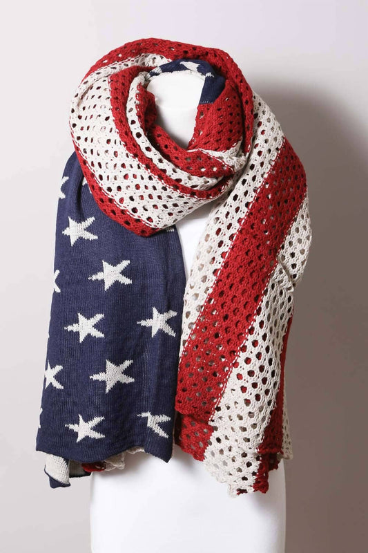 Leto - Women's Oversized American Flag Knit Blanket Scarf