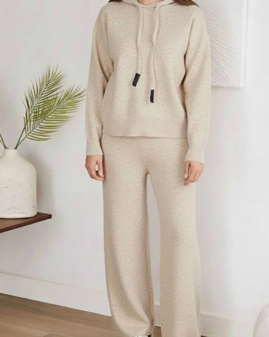 Venti6 - Knit Hooded Sweater And Drawstring Wide Leg Pants
