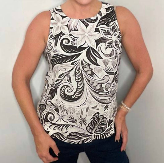 Ethyl - Sleeveless Linen Print Top