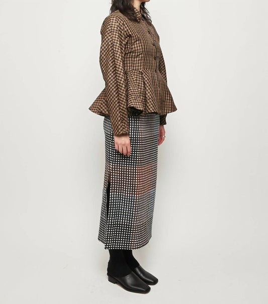 Ganni - Crinkled Taffeta Check Peplum Shirt