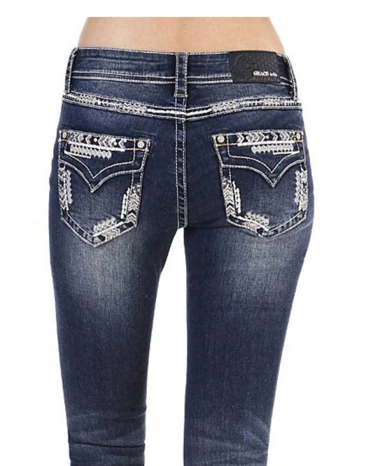 Grace In La - Mid Rise Faux Flap Pocket Jeans