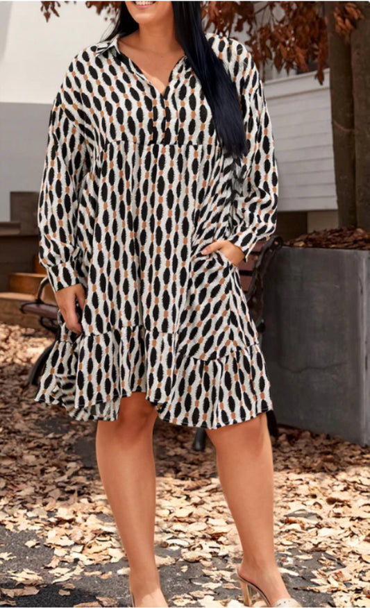 Shewin - Johnny Collar Long Sleeve Dress