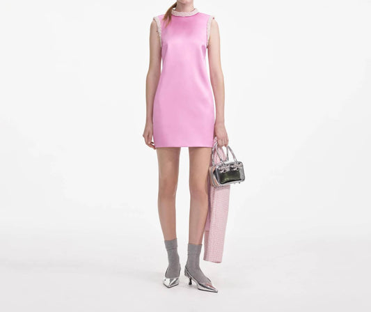 Self-Portrait - Pearl Trim Satin Mini Dress