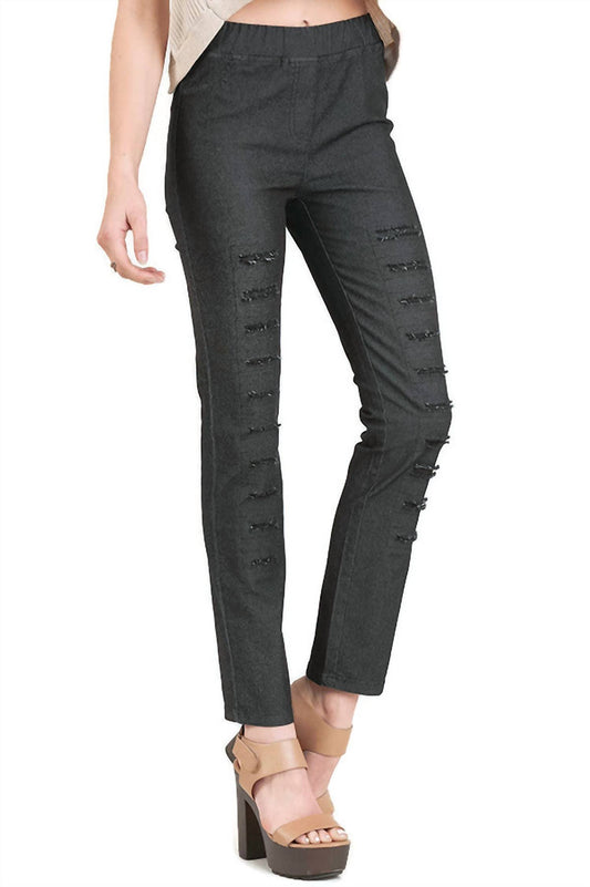 Umgee - High Waist Denim Pants With Ripped Details