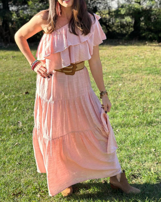 Pearl And Caviar - Anna One Shoulder Ruffle Maxi Dress