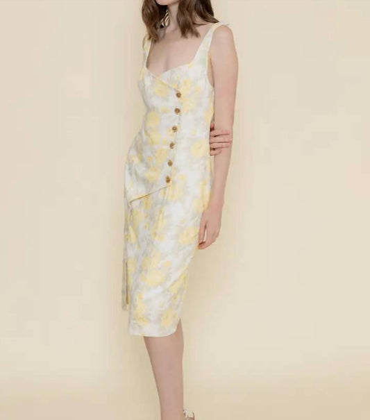 Fore Collection - Floral Print Asymmetric Button Closure Midi Dress