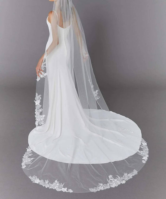 Morilee - Lace Scattered Rhinestones Cathedral Length Wedding Veil