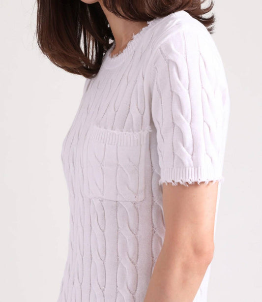 Minnie Rose - Cotton Frayed Cable Short Sleeve Tee With Pocket