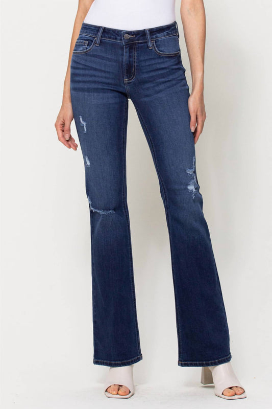 Mid Rise Distressed Flare Jeans