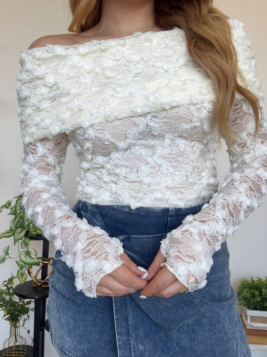 Promesa - 3d Floral Off The Shoulder Sheer Top