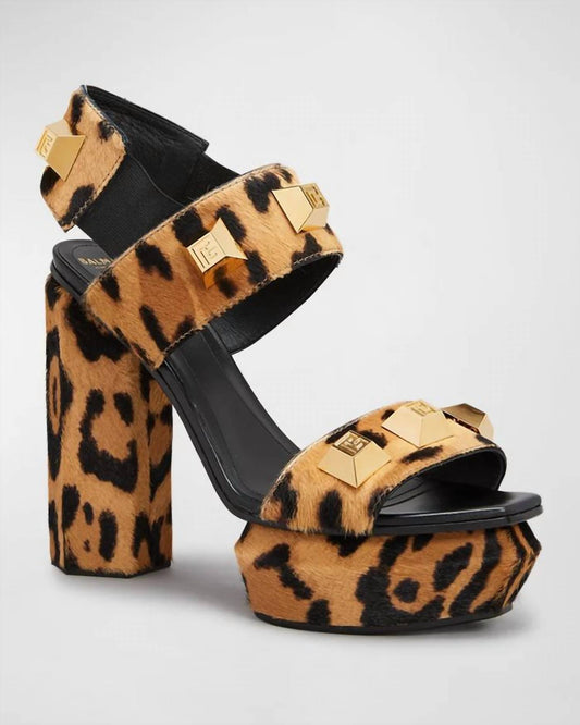 Balmain - Women's Ava Leopard Studded Platform Heeled Sandals