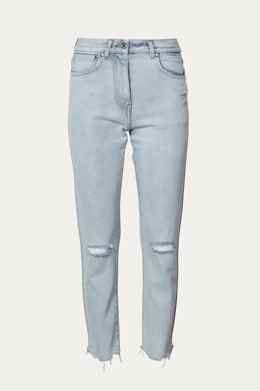 RIPPED-DETAILING CROPPED JEANS