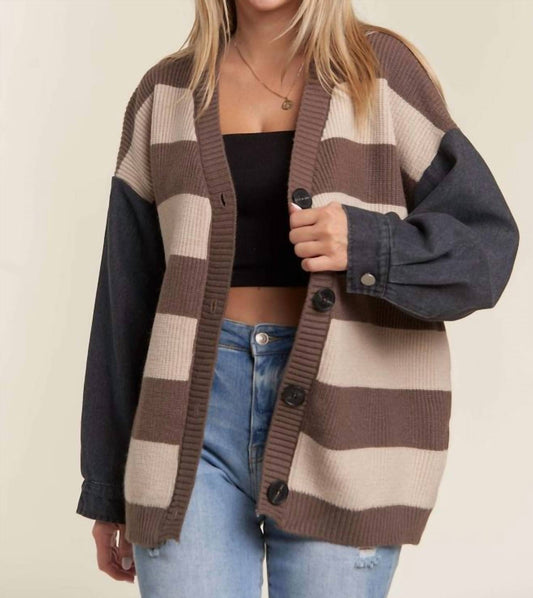Madelyn - DENIM SLEEVE STRIPE SWEATER CARDIGAN