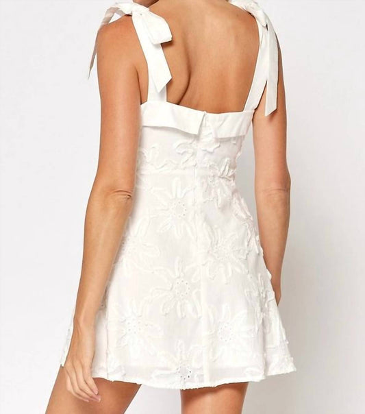 Lalavon - Flower Texture Mini Dress With Ribbon Shoulder Ties