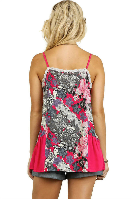 Umgee - Floral Spaghetti Strap Lace Tank Top