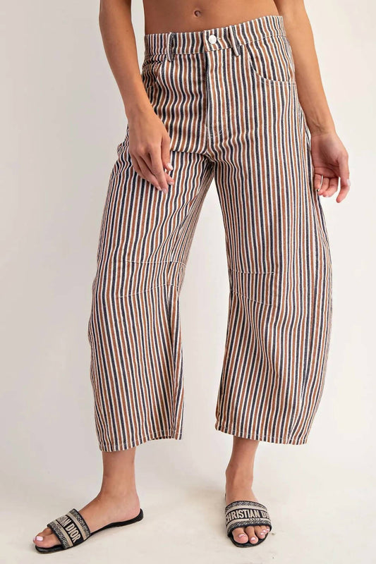 Ee:Some - Mineral Wash Striped Barrel Leg Jean