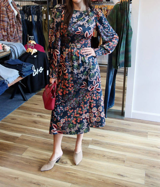 Fate - Balloon Sleeve Wtih Self Belt Midi Dress