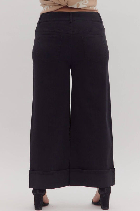 Entro - Women's Wide-leg Cuffed Denim Pants