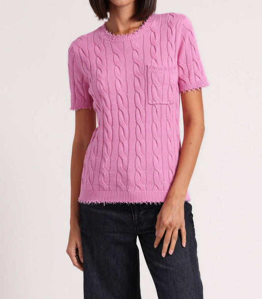 Minnie Rose - Cotton Frayed Cable Short Sleeve Tee With Pocket