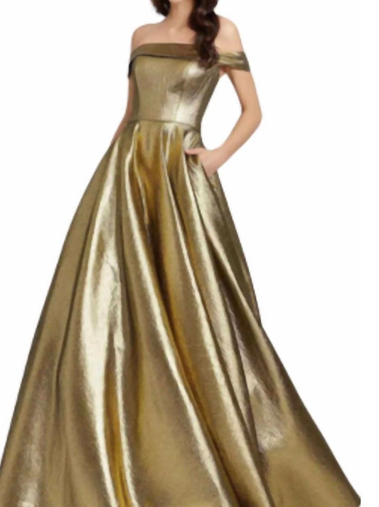Mac Duggal - Off The Shoulder Metallic Ball Gown