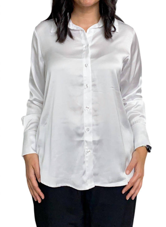 Apricot - Long Sleeve Satin Button Down Shirt