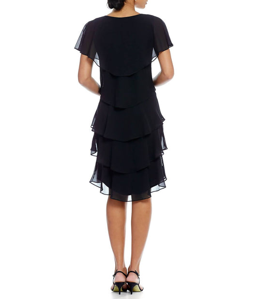 Slny - Georgette Tiered Capelet Dress