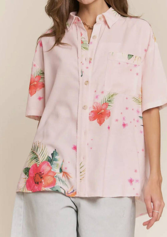 J.Nna - Tropical Floral Button Down Short Sleeve Top