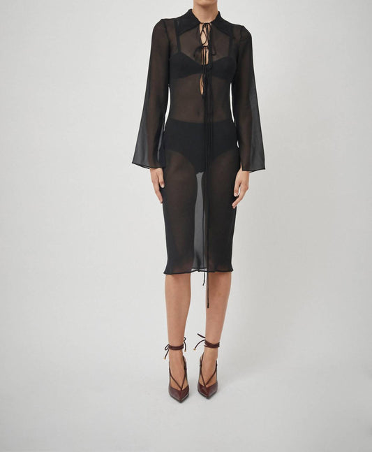 SILK GEORGETTE TIE BLOUSE DRESS