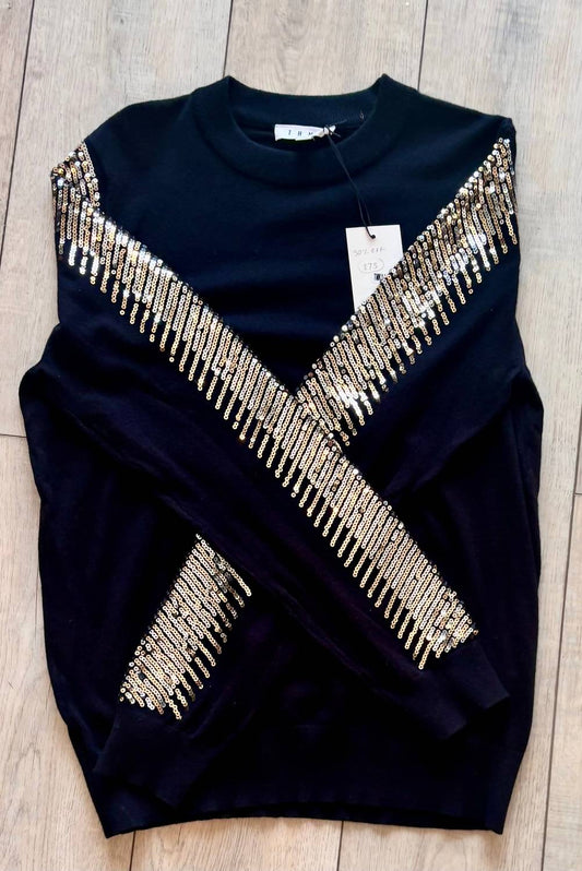 Thml - Women's Long Sleeve Knit Sweater With Sequined Sleeves