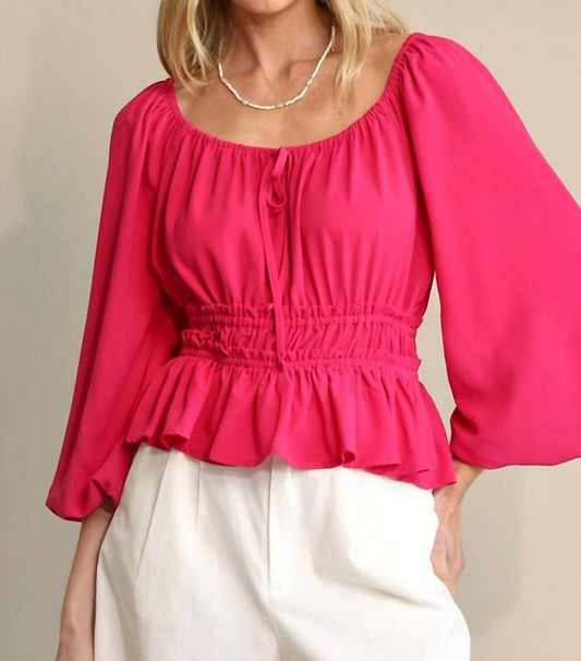 Gigio - Bubble Sleeve & Elastic Waist With Front Tie Top