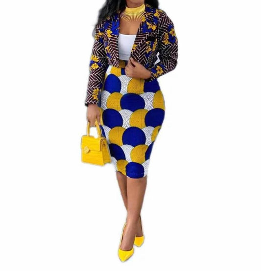 Metamorphosis - Fashion Elegant Printed African 2 Piece Skirt And Blazer Set