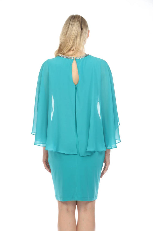 Joseph Ribkoff - Rhinestone Embellished Chiffon Cape Sheath Dress