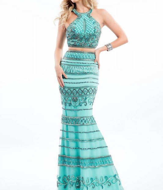 Rachel Allan - Two-piece Beaded Jersey Evening Gown