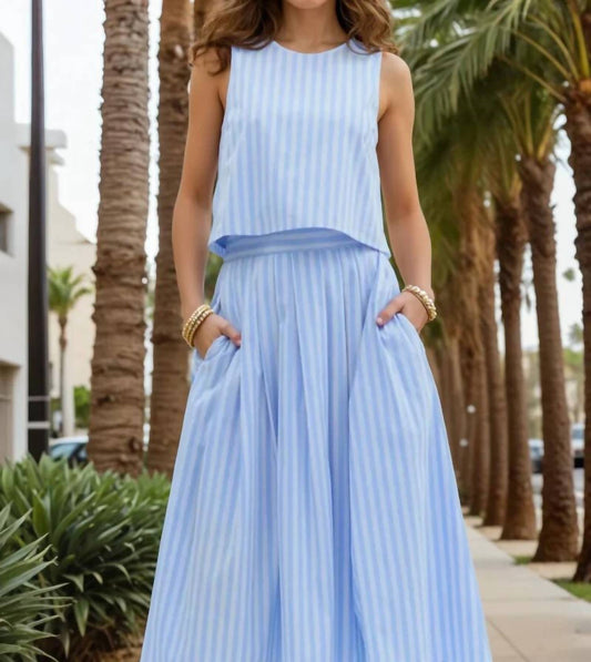 Entro - Presley Striped Top And Midi Skirt Set