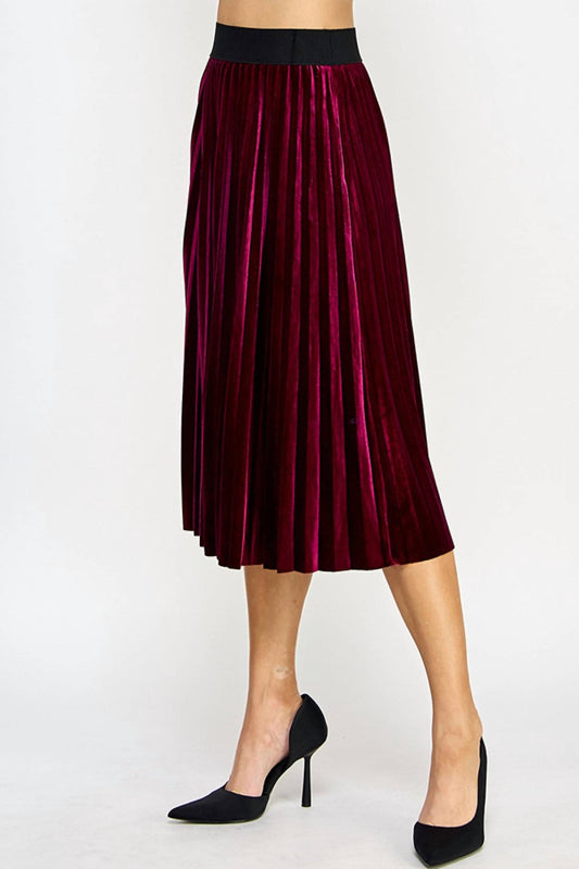 See And Be Seen - Velvet Pleats Midi Skirt