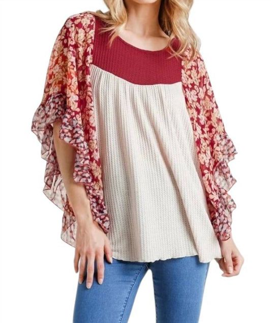 Umgee - Floral Metallic Butterfly Sleeve Top