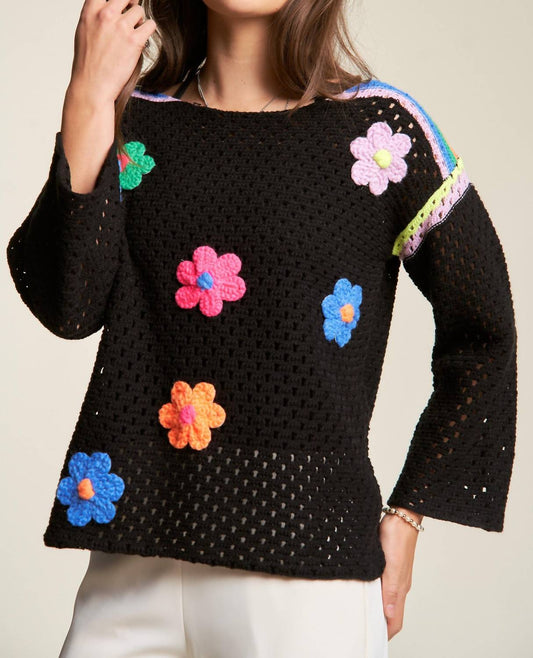 Davi & Dani - Women's Crochet Flower Patched Sweater
