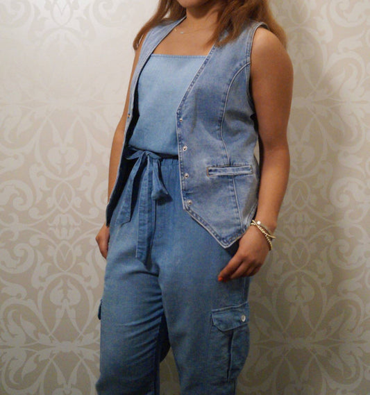 Bella Dahl - Denim Square Neck Cargo Jumpsuit