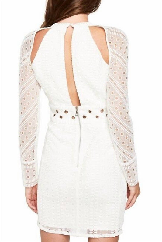 Bardot - Grommet Detail Broderie Anglaise Lace Long Sleeve Dress