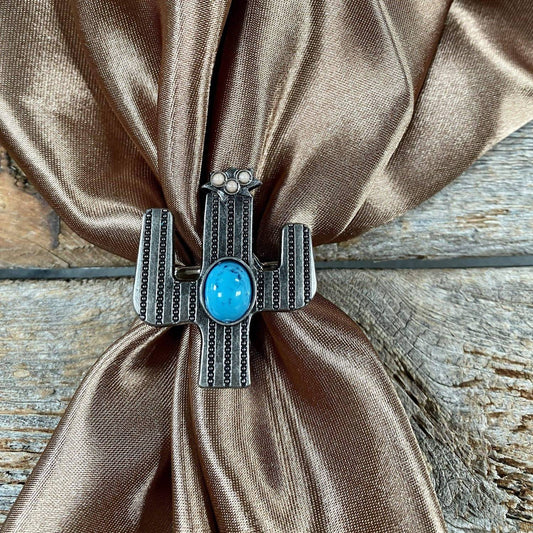Rodeo Drive Conchos - Women's Antiqued Cactus Western Scarf Slide Or Tee Clip