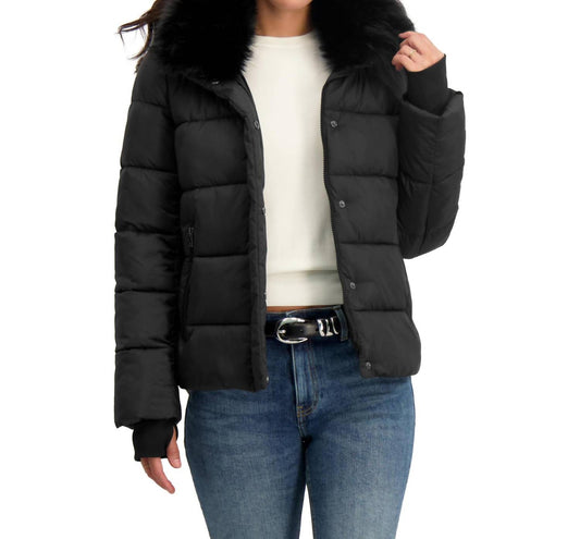 Tahari - Short Quilted Puffer Jacket With Faux Fur Collar & Detachable Hood