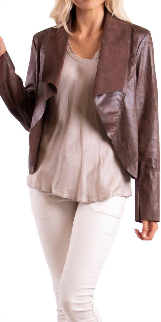 Gigi Moda - Sistine Vegan Leather Drape Front Cropped Open Jacket